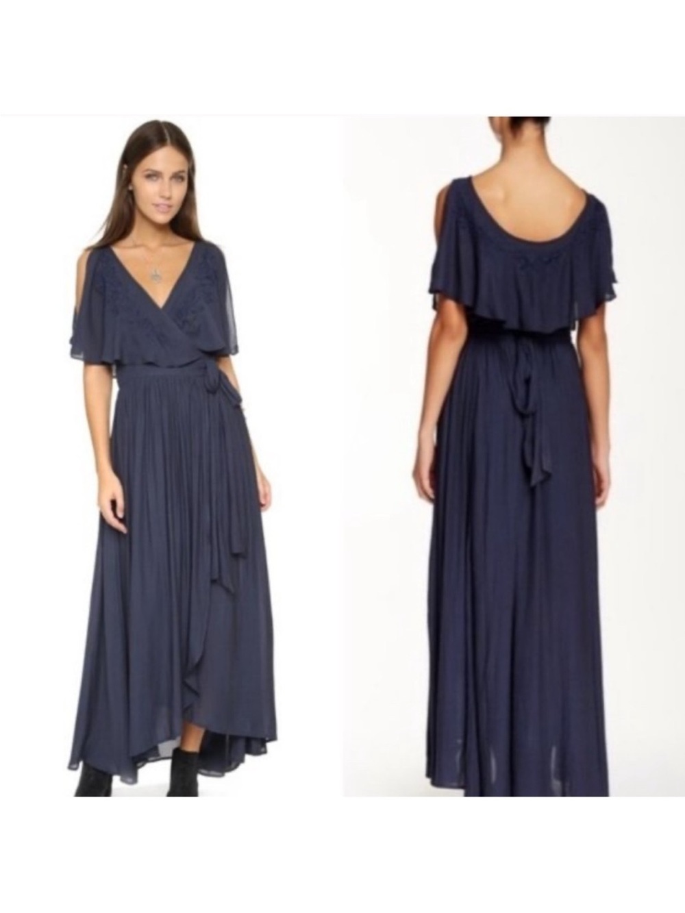 Free People Navy Cold-Shoulder Wrap Maxi Dress